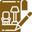 Interior design sketch with furniture icons